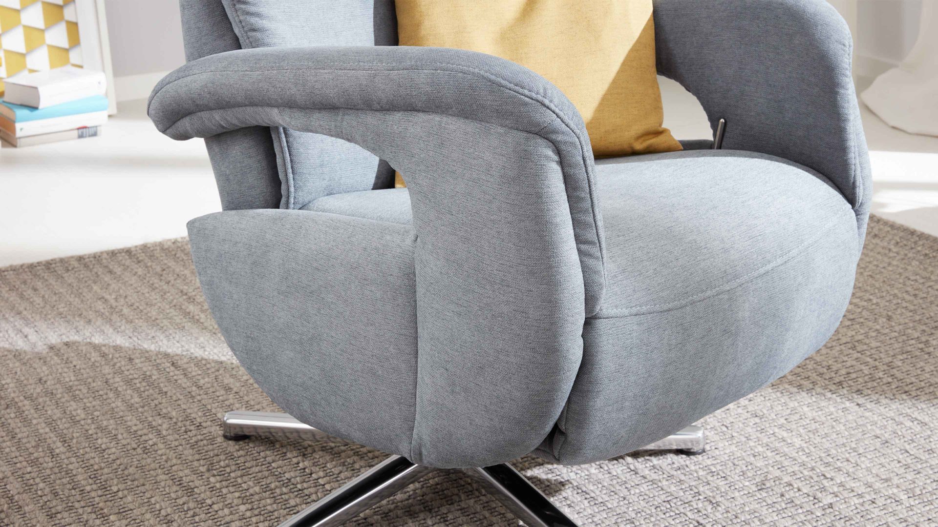 Relaxsessel modulmaster aus Stoff in Hellblau Modulmaster MM-MP1063 - Relaxsessel 1DRF stahlfarbene Chenille Nemo & Chrom-Kreuzfuß