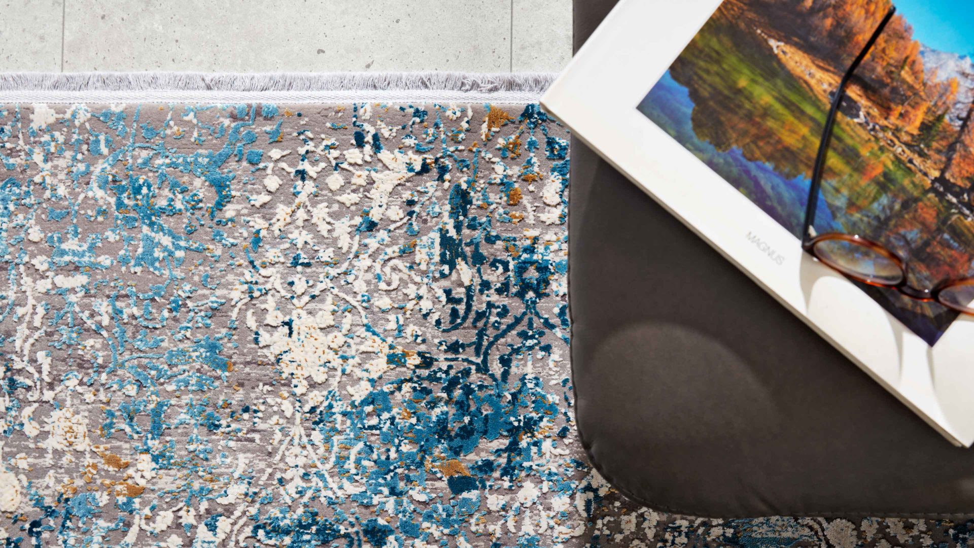 Webteppich Interliving aus Mischgewebe in Blau Interliving Teppich Serie L-8700 Grau-Blau – ca. 140 x 200 cm