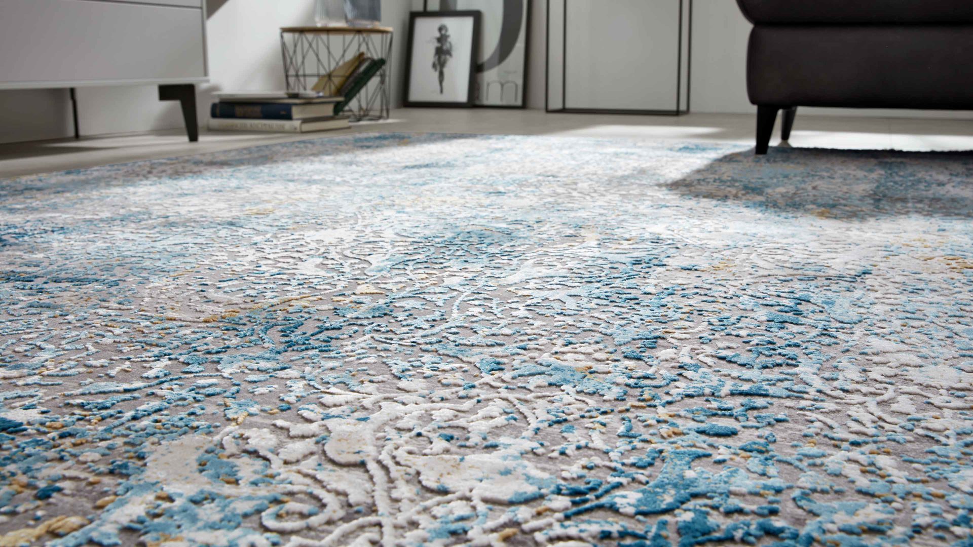 Webteppich Interliving aus Mischgewebe in Blau Interliving Teppich Serie L-8700 Grau-Blau – ca. 160 x 230 cm