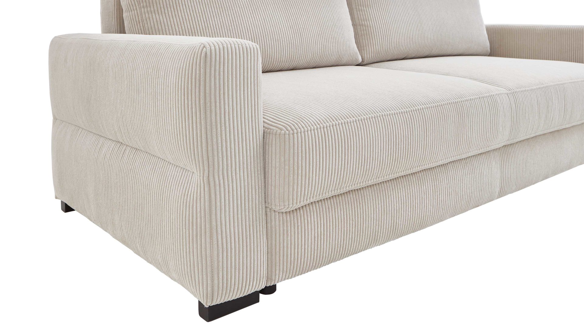 Schlafsofa Restyl aus Stoff in Beige Schlafsofa Linett naturfarbener Cord 6576 & schwarze Holzfüße