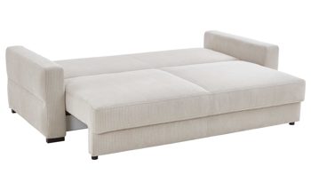 Schlafsofa Restyl aus Stoff in Beige Schlafsofa Linett naturfarbener Cord 6576 & schwarze Holzfüße