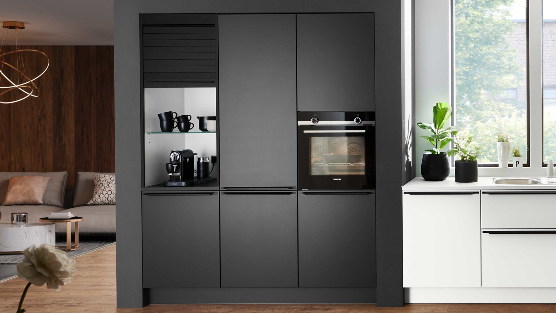 Einbauküche Nolte® küchen aus Holz in Weiß nolte® Einbauküche Soft Lack mit SIEMENS Einbaugeräten Weiß & Graphit - zweiteilig