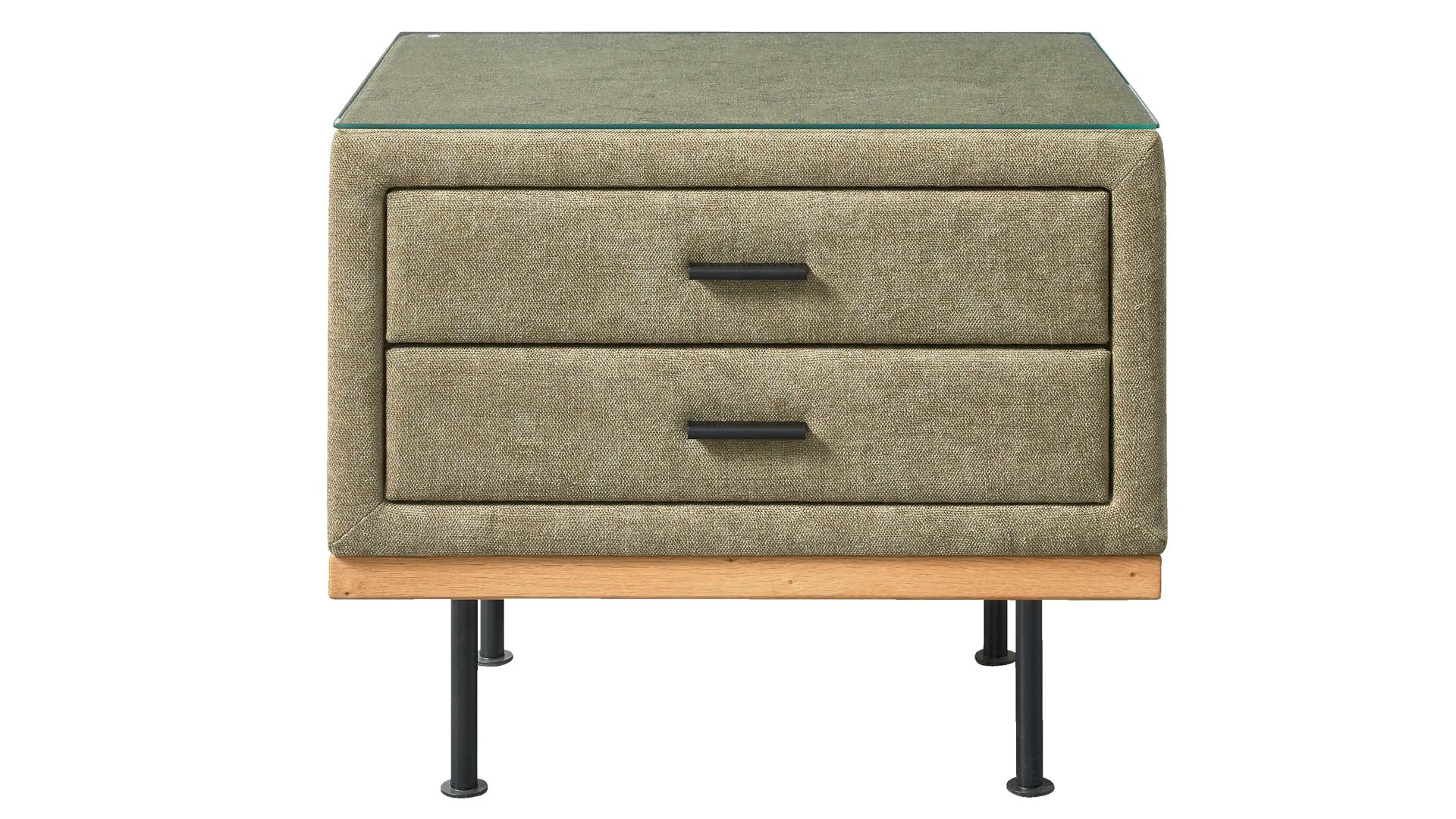 Nachtkommode Interliving aus Stoff in Grün Interliving Boxspringbett Serie 1415 - Nachtkommode olivgrüner Stoffbezug ELK 323 - zwei Schubladen