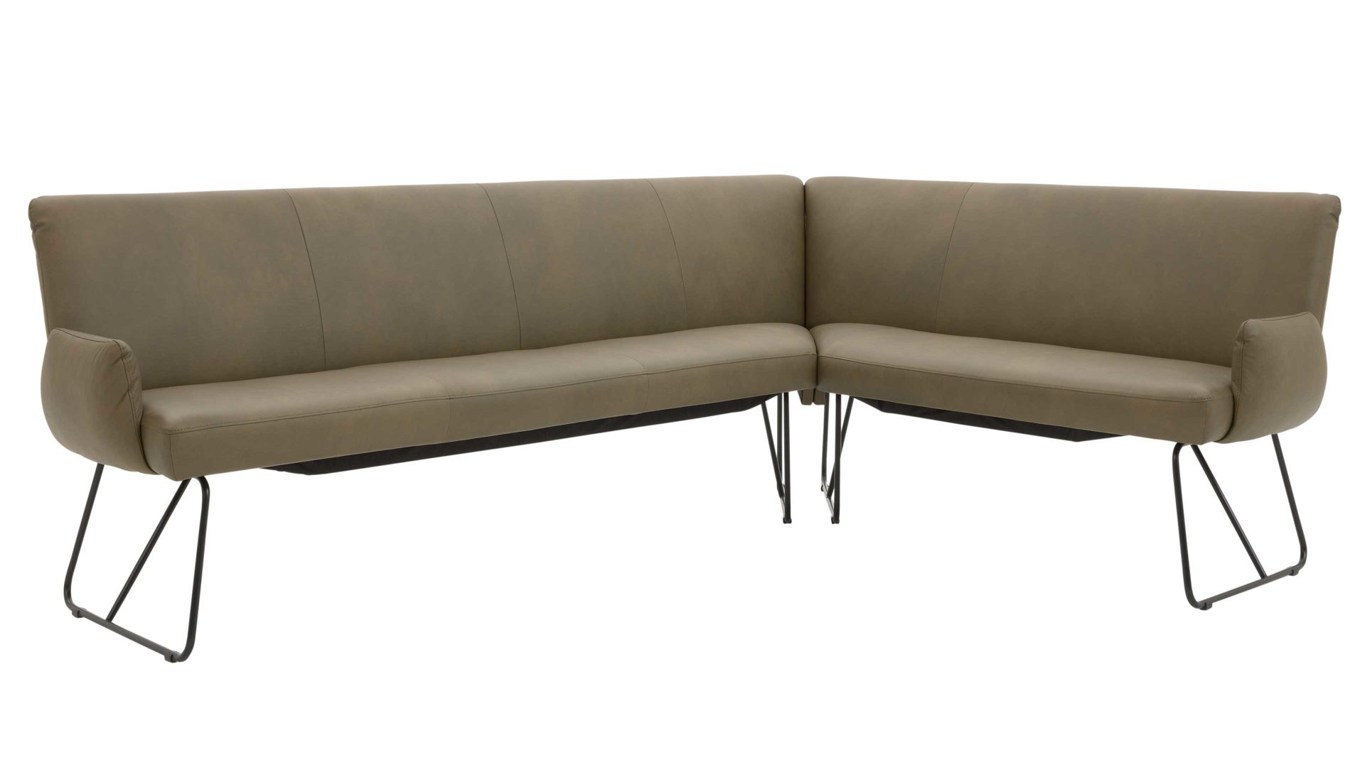 Eckbank Interliving aus Leder in Grün Interliving Esszimmer Serie 5504 - Eckbank grünes Leder EVI 33 & schwarzes Kufengestell S 355 - Stellfläche ca. 249 x 189 cm