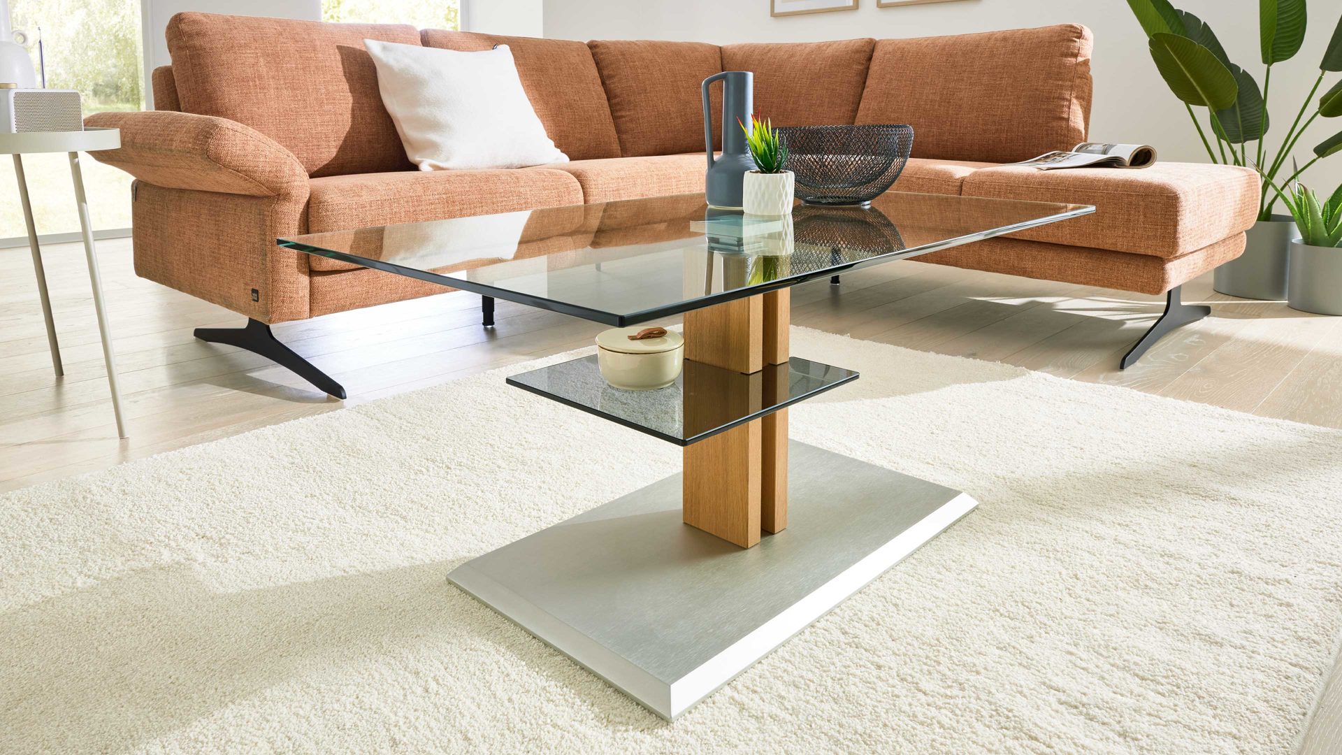 Couchtisch Interliving aus Glas in Transparent Interliving Couchtisch Serie 6212 - Couchtisch Klarglas & Wildeiche - ca. 100 x 60 cm