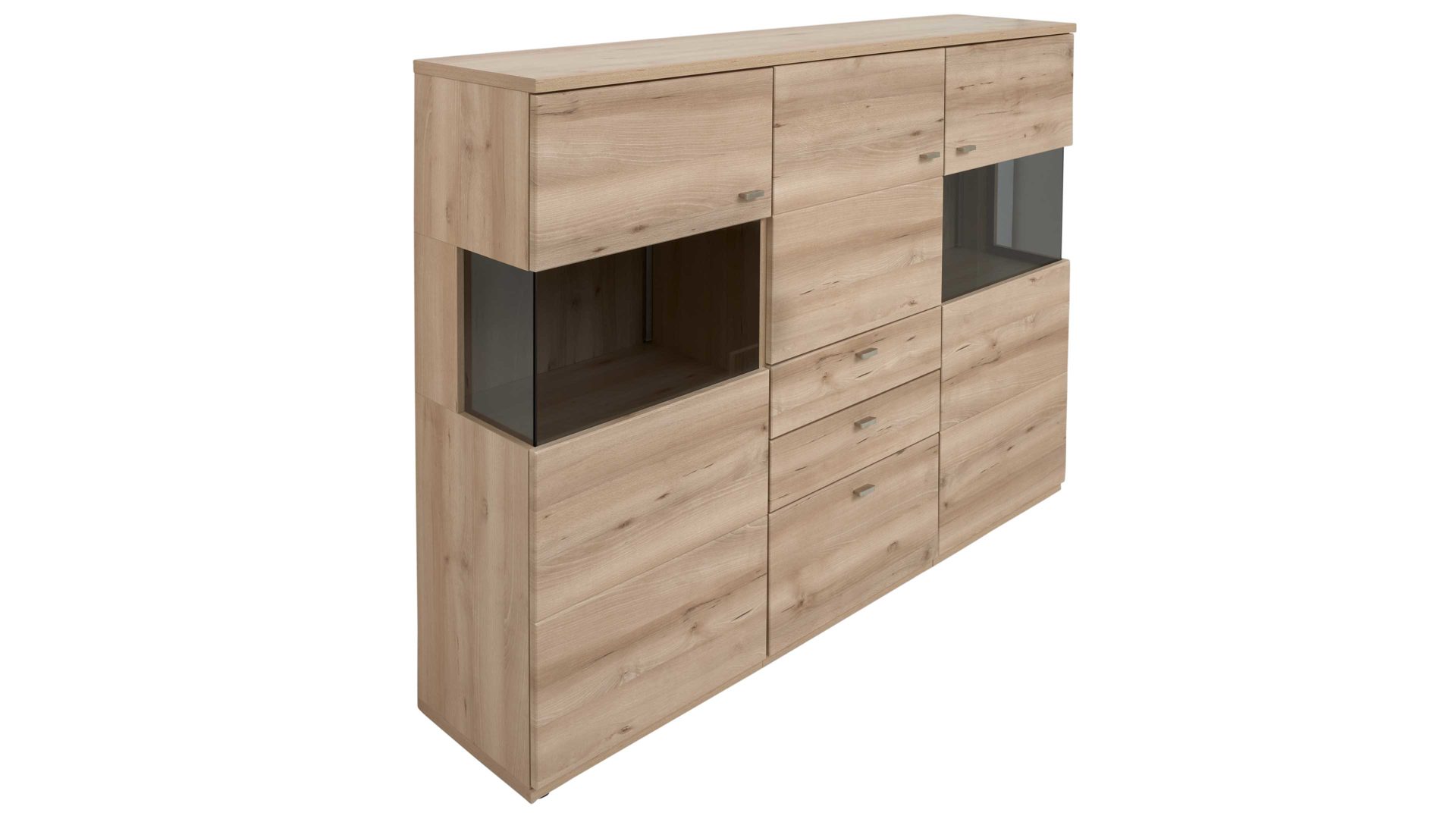 Highboard Interliving aus Holz in Holzfarben Hell Interliving Wohnzimmer Serie 2110 - Highboard Naturbuche - drei Türen, drei Schubladen, Breite ca. 180 cm