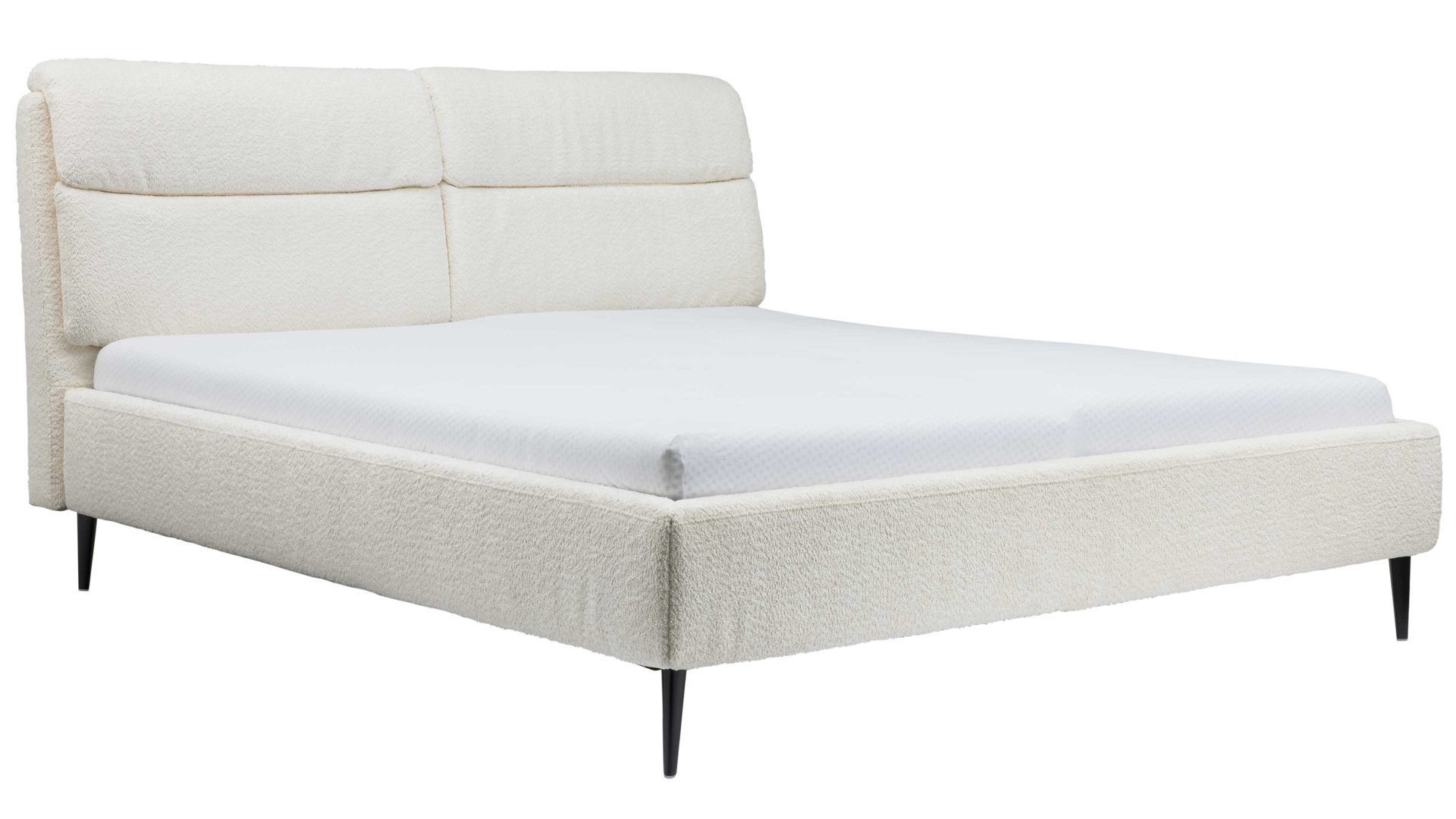 Bettgestell Interliving aus Stoff in Weiß Interliving Bettensystem Serie 1416 - Polsterbettgestell naturweiße Chenille Kama 680000 & schwarze Metallfüße – Liegefläche ca. 180 x 200 cm