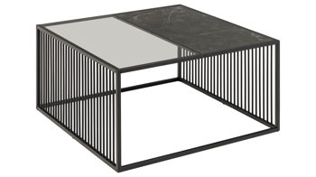 Couchtisch Actona group aus MDF in Schwarz Couchtisch Strington rauchfarbenes Glas & schwarze Marmoroptik, schwarzes Metallgestell - ca. 80 x 80 cm