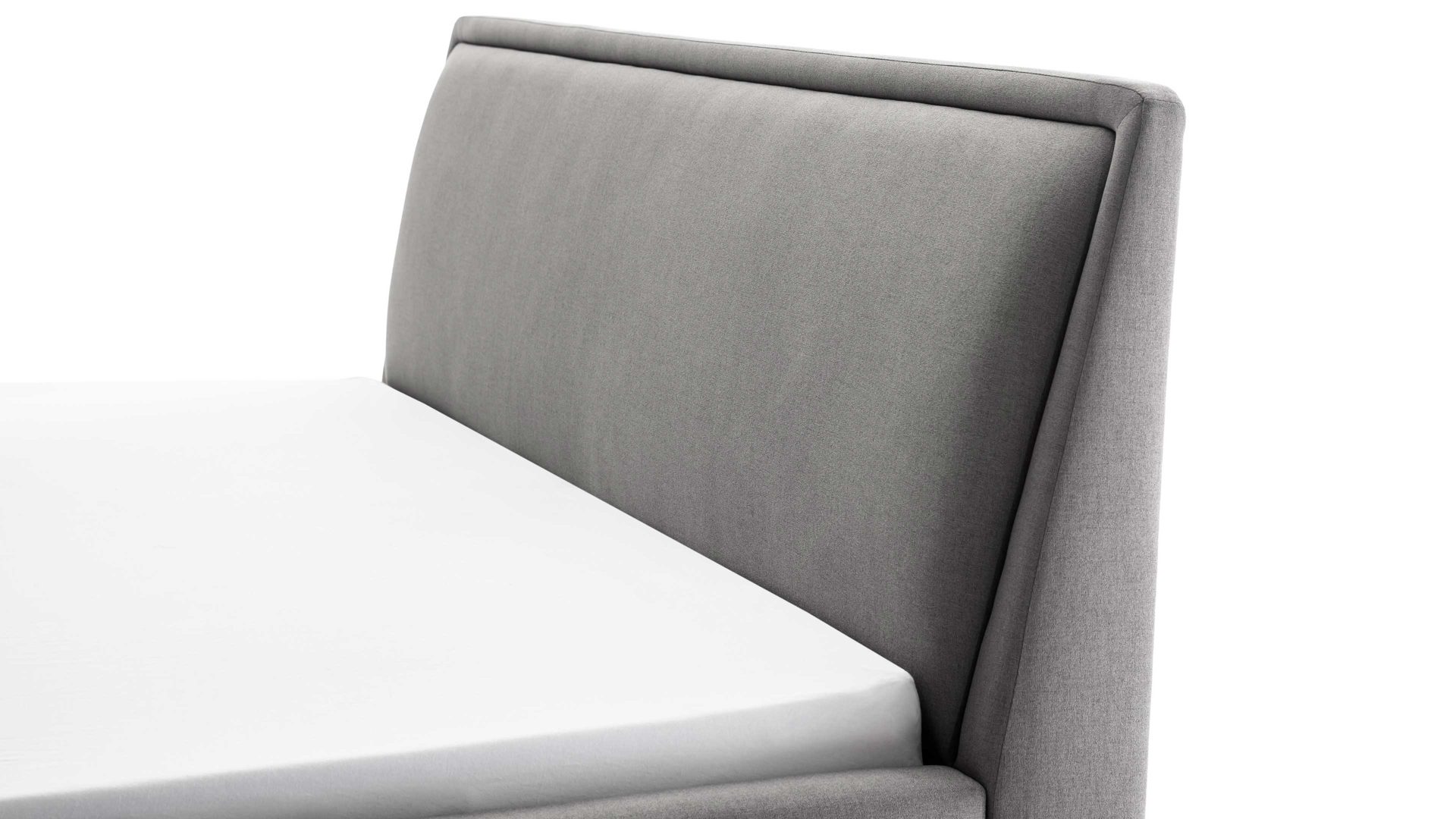 Bettgestell Meise.möbel aus Stoff in Hellgrau Polsterbettgestell Frieda mit Bettkasten hellgrauer Bezug Sawana 21 & eichefarbene Holzfüße - Liegefläche ca. 180 x 200 cm