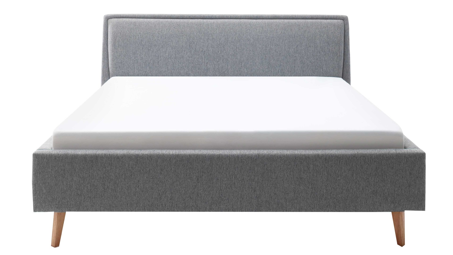 Bettgestell Meise.möbel aus Stoff in Grau Polsterbettgestell Frieda grauer Bezug Stelar 92 & eichefarbene Holzfüße - Liegefläche ca. 140 x 200 cm