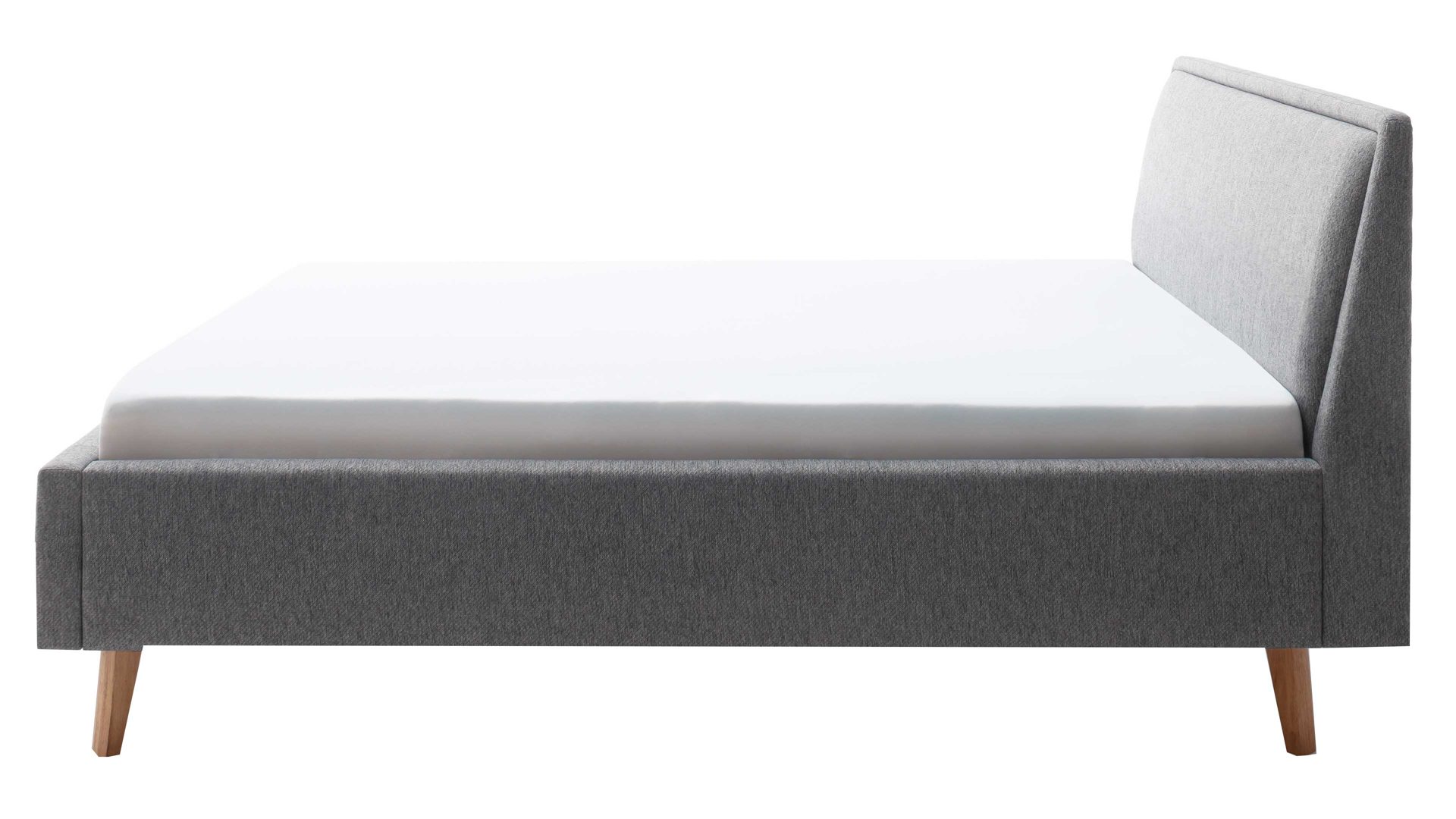 Bettgestell Meise.möbel aus Stoff in Grau Polsterbettgestell Frieda grauer Bezug Stelar 92 & eichefarbene Holzfüße - Liegefläche ca. 160 x 200 cm