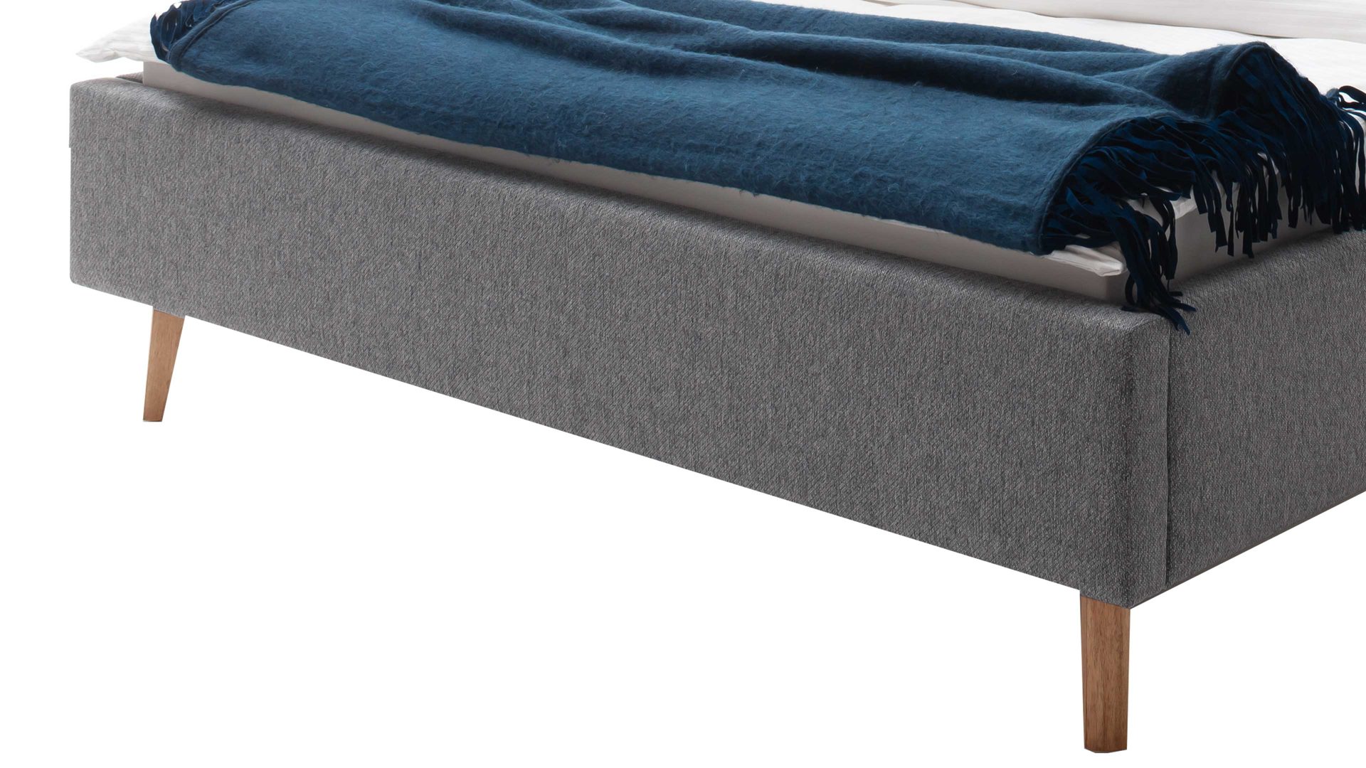 Bettgestell Meise.möbel aus Stoff in Grau Polsterbettgestell Frieda grauer Bezug Stelar 92 & eichefarbene Holzfüße - Liegefläche ca. 140 x 200 cm
