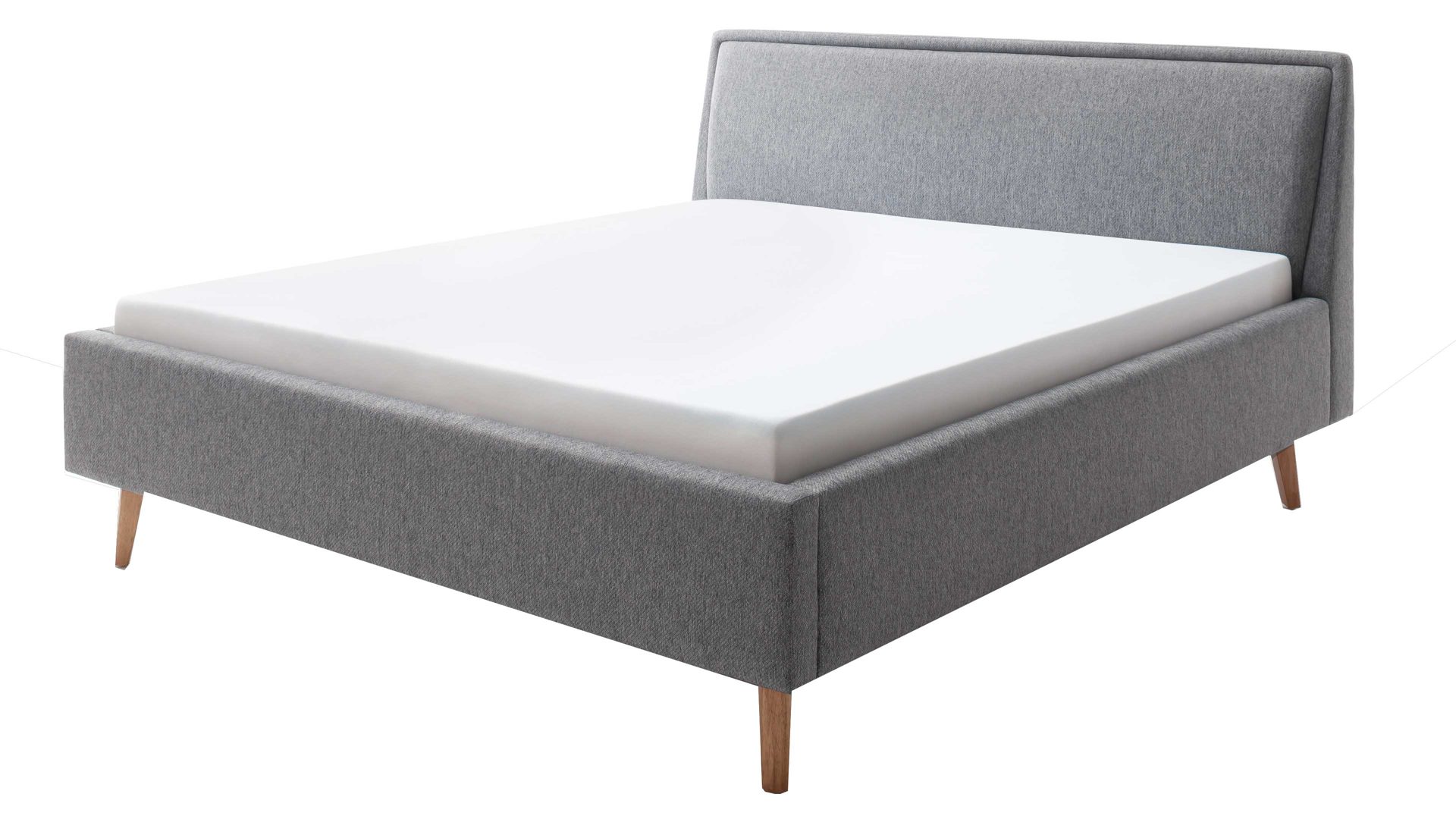 Bettgestell Meise.möbel aus Stoff in Grau Polsterbettgestell Frieda grauer Bezug Stelar 92 & eichefarbene Holzfüße - Liegefläche ca. 140 x 200 cm