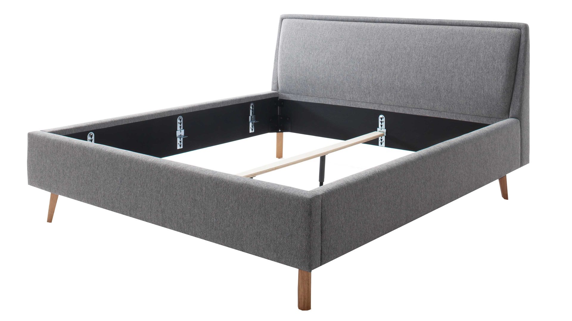 Bettgestell Meise.möbel aus Stoff in Grau Polsterbettgestell Frieda grauer Bezug Stelar 92 & eichefarbene Holzfüße - Liegefläche ca. 160 x 200 cm