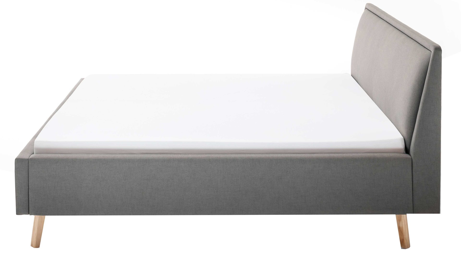 Bettgestell Meise.möbel aus Stoff in Hellgrau Polsterbettgestell Frieda hellgrauer Bezug Sawana 21 & eichefarbene Holzfüße - Liegefläche ca. 160 x 200 cm