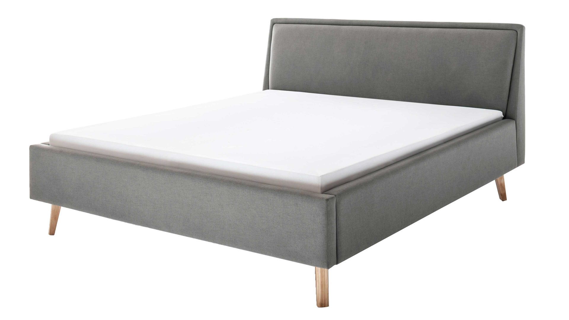 Bettgestell Meise.möbel aus Stoff in Hellgrau Polsterbettgestell Frieda hellgrauer Bezug Sawana 21 & eichefarbene Holzfüße - Liegefläche ca. 160 x 200 cm