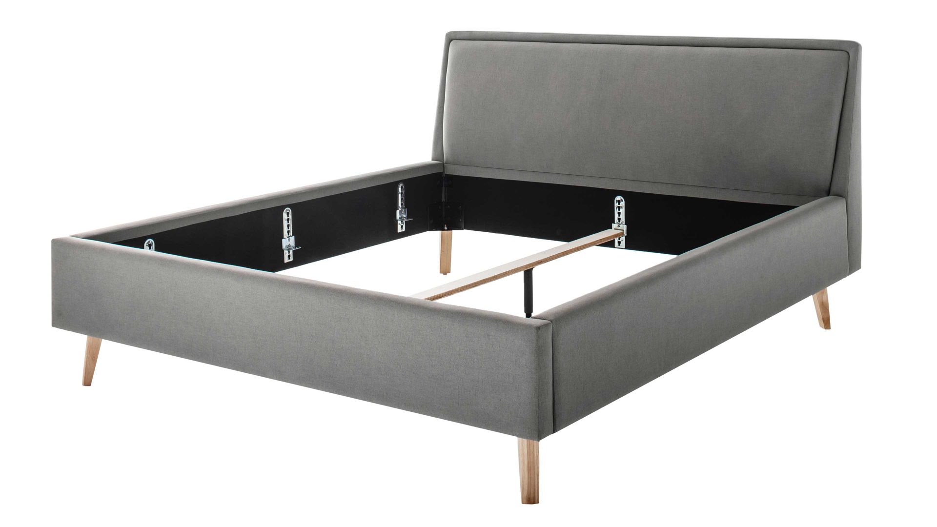 Bettgestell Meise.möbel aus Stoff in Hellgrau Polsterbettgestell Frieda hellgrauer Bezug Sawana 21 & eichefarbene Holzfüße - Liegefläche ca. 160 x 200 cm