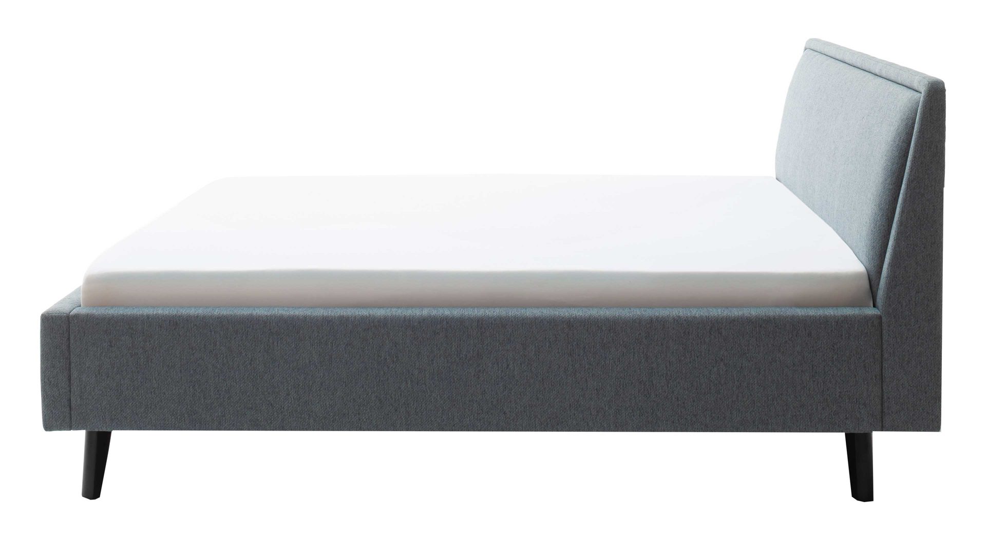 Bettgestell Meise.möbel aus Stoff in Blau Polsterbettgestell Frieda oceanfarbener Bezug Stelar 39 & schwarze Holzfüße - Liegefläche ca. 160 x 200 cm