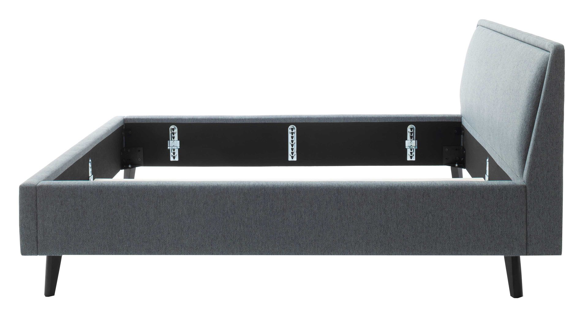 Bettgestell Meise.möbel aus Stoff in Blau Polsterbettgestell Frieda oceanfarbener Bezug Stelar 39 & schwarze Holzfüße - Liegefläche ca. 160 x 200 cm