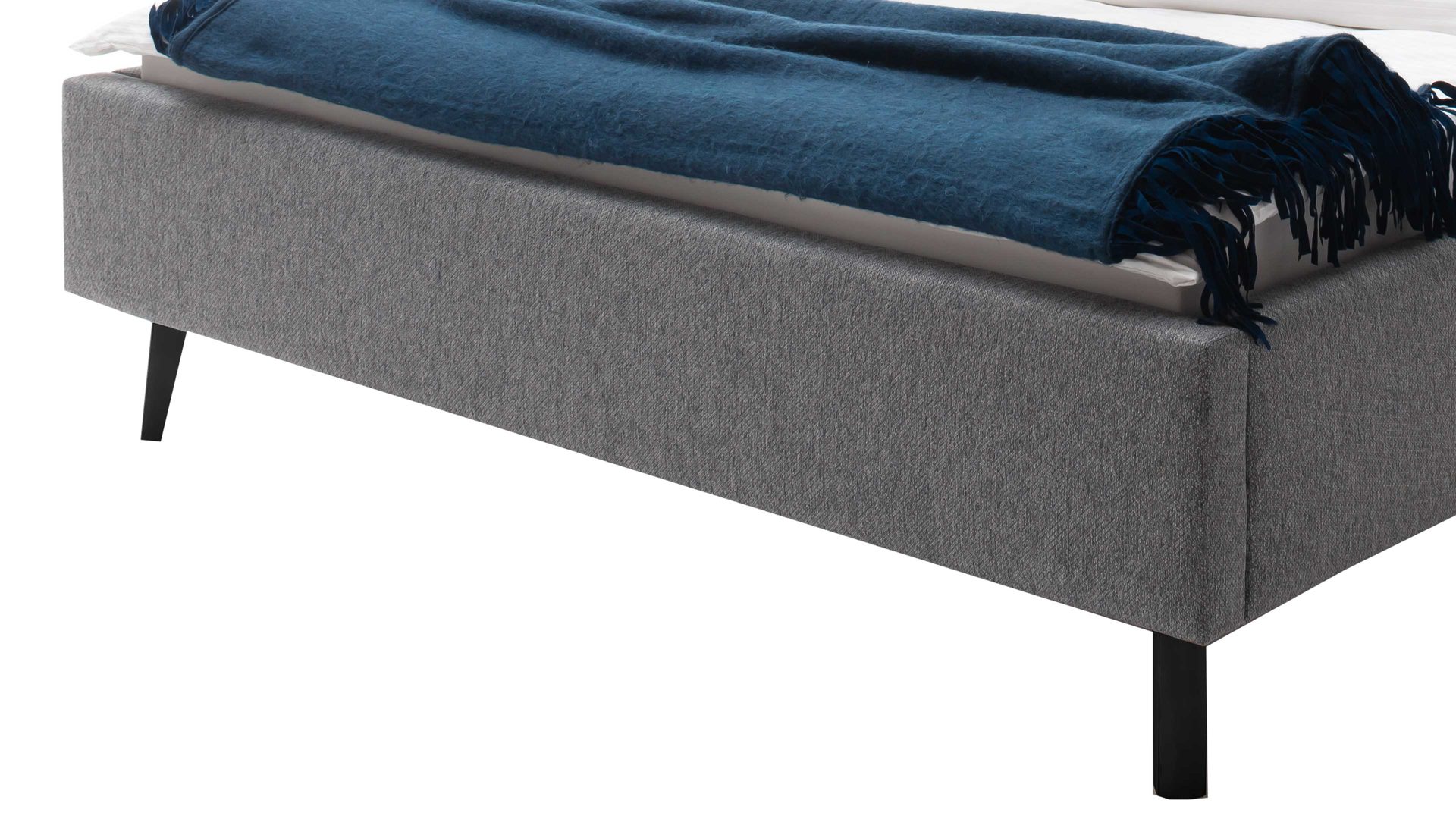 Bettgestell Meise.möbel aus Stoff in Grau Polsterbettgestell Frieda grauer Bezug Stelar 92 & schwarze Holzfüße - Liegefläche ca. 160 x 200 cm
