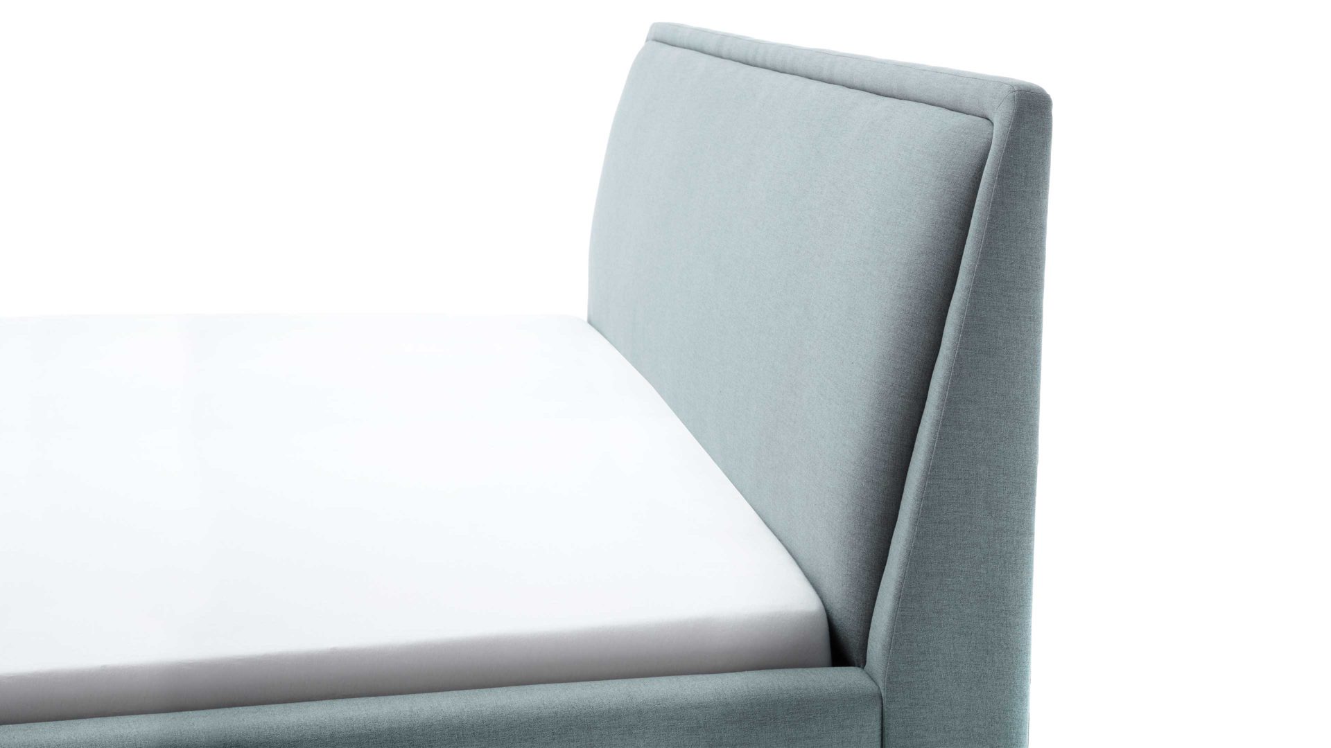 Bettgestell Meise.möbel aus Stoff in Blau Polsterbettgestell Frieda eisblauer Bezug Sawana 72 & schwarze Holzfüße - Liegefläche ca. 160 x 200 cm