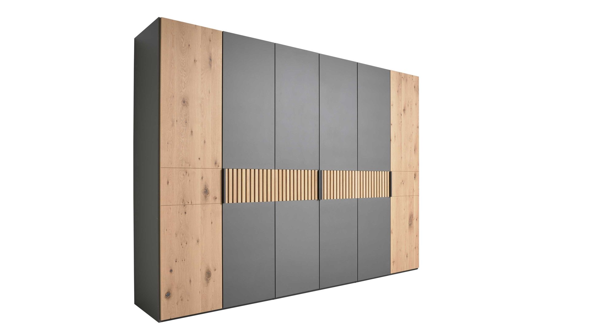Kleiderschrank Interliving aus Holz in Holzfarben Interliving Schlafzimmer Serie 1029 – Kleiderschrank 528064 Wildeiche & Graphit - sechstürig, Breite ca. 299 cm