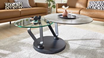 Couchtisch Interliving aus Keramik in Hellgrau Interliving Couchtisch Serie 6218 - Funktionscouchtisch silbergraue Keramik & schwarzer Stahl - Durchmesser ca. 75 cm