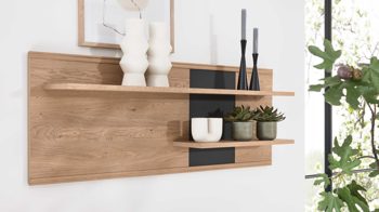 Wandregal Interliving aus Holz in Holzfarben Interliving Wohnzimmer Serie 2025 - Wandpaneel Wildeiche & Anthrazit - Höhe ca. 61 cm