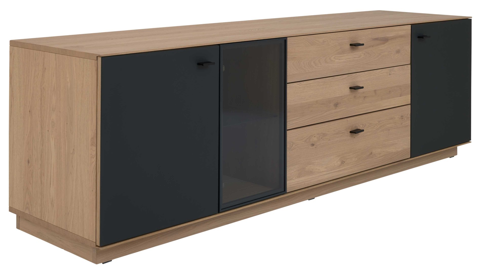 Lowboard Interliving aus Holz in Holzfarben Interliving Wohnzimmer Serie 2025 - Lowboard Wildeiche, Anthrazit & Kork - Breite ca. 195 cm