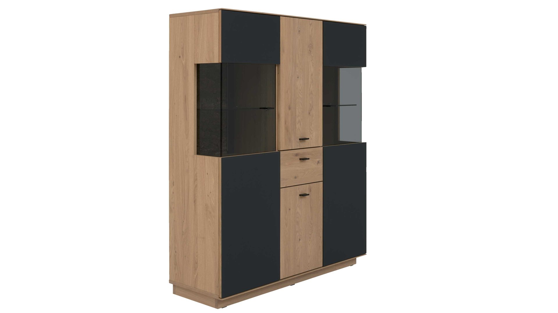 Highboard Interliving aus Holz in Holzfarben Interliving Wohnzimmer Serie 2025 - Highboard Wildeiche, Anthrazit & Kork - vier Türen, eine Schublade, Breite ca. 116 cm