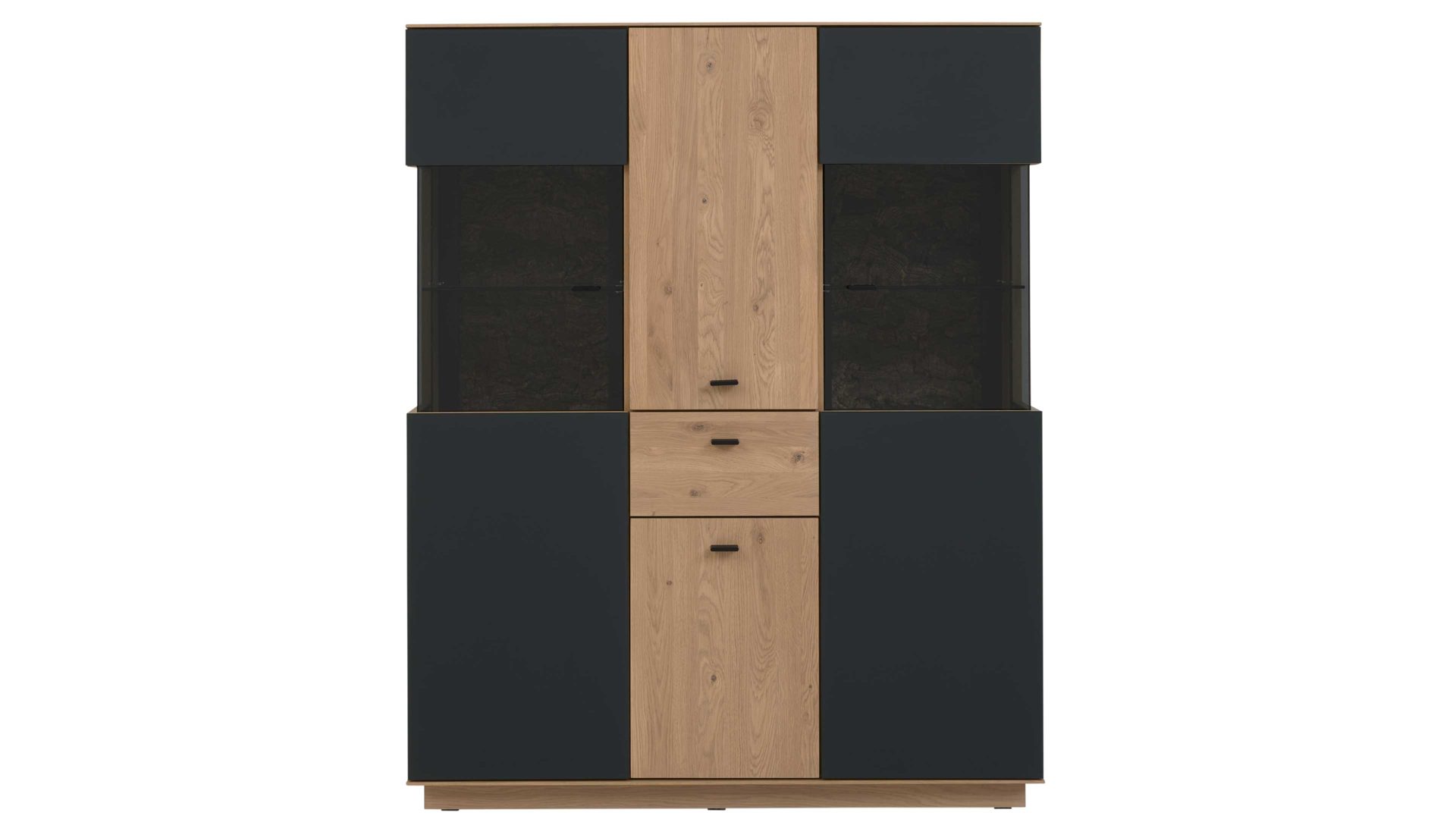 Highboard Interliving aus Holz in Holzfarben Interliving Wohnzimmer Serie 2025 - Highboard Wildeiche, Anthrazit & Kork - vier Türen, eine Schublade, Breite ca. 116 cm