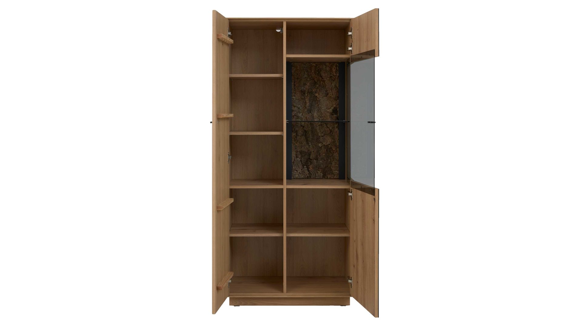 Wohnwand Interliving aus Holz in Holzfarben Interliving Wohnzimmer Serie 2025 - Wohnwand Wildeiche, Anthrazit & Kork - dreiteilig, Breite ca. 265 cm