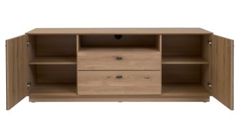 Lowboard Interliving aus Holz in Holzfarben Interliving Wohnzimmer Serie 2025 - Lowboard Wildeiche, Anthrazit & Kork - Breite ca. 165 cm