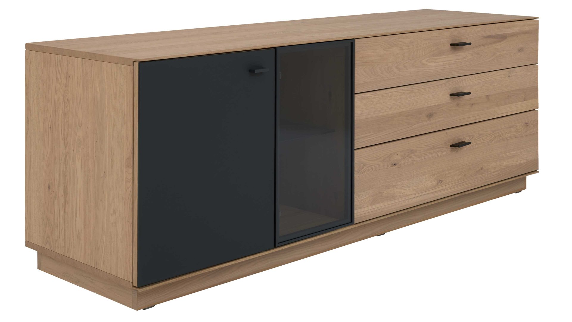 Lowboard Interliving aus Holz in Holzfarben Interliving Wohnzimmer Serie 2025 - Lowboard 31 Wildeiche, Anthrazit & Kork - Breite ca. 175 cm