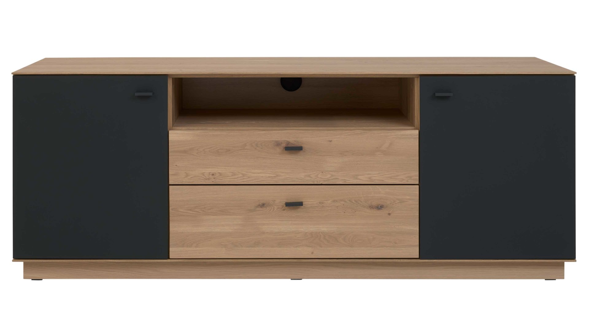 Lowboard Interliving aus Holz in Holzfarben Interliving Wohnzimmer Serie 2025 - Lowboard Wildeiche, Anthrazit & Kork - Breite ca. 165 cm