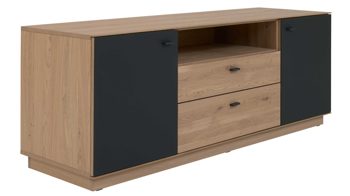 Lowboard Interliving aus Holz in Holzfarben Interliving Wohnzimmer Serie 2025 - Lowboard Wildeiche, Anthrazit & Kork - Breite ca. 165 cm