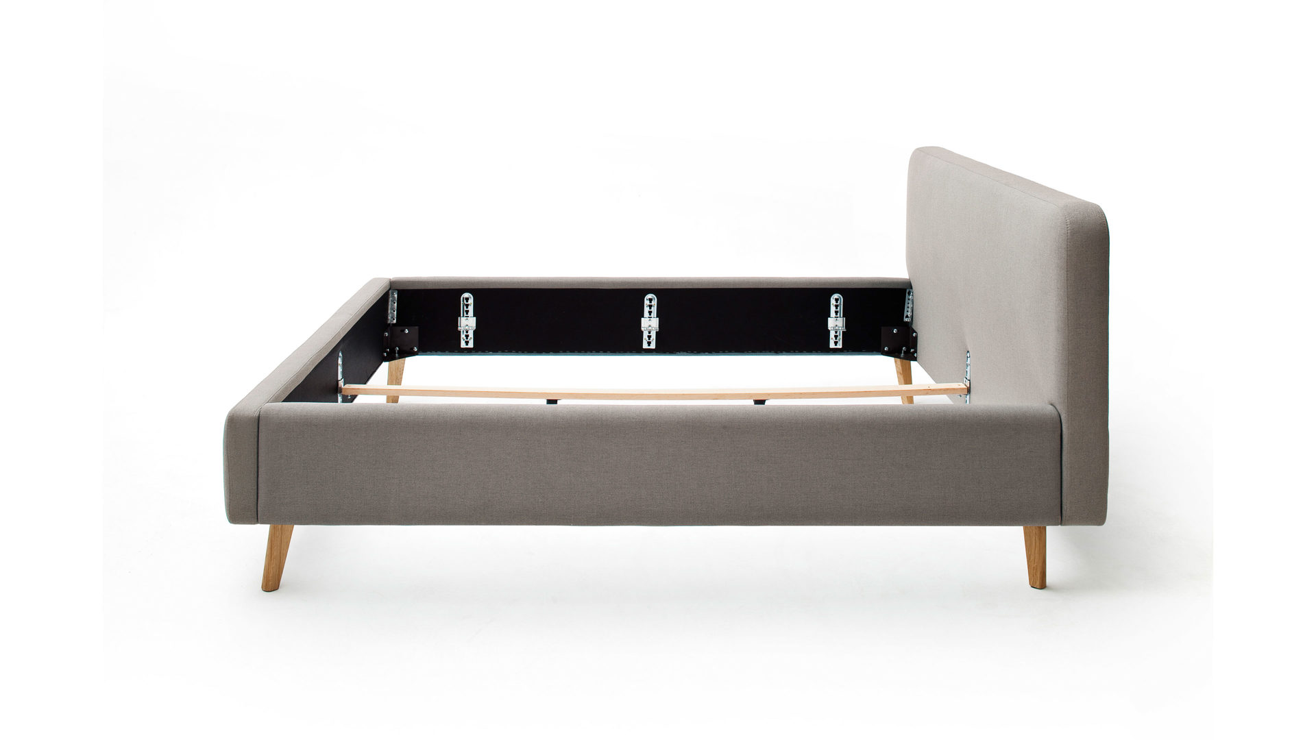 Bettgestell Meise.möbel aus Stoff in Taupe Polsterbettgestell Mattis taupefarbenes Flachgewebe Aspen 23 & Holzfüße - Liegefläche ca. 180 x 200 cm