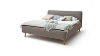 Bettgestell Meise.möbel aus Stoff in Taupe Polsterbettgestell Mattis taupefarbenes  Flachgewebe Aspen 23 & Holzfüße - Liegefläche ca. 160 x 200 cm