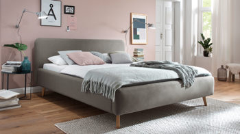 Bettgestell Meise.möbel aus Stoff in Taupe Polsterbettgestell Mattis taupefarbenes  Flachgewebe Aspen 23 & Holzfüße - Liegefläche ca. 160 x 200 cm