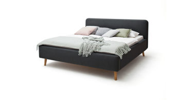 Bettgestell Meise.möbel aus Stoff in Anthrazit Polsterbettgestell Mattis anthrazitfarbenes Flachgewebe Aspen 96 & Holzfüße - Liegefläche ca. 140 x 200 cm