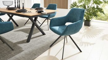 Polsterstuhl Interliving aus Kunstfaser in Petrol Interliving Esszimmer Serie 5112 - Schalenstuhl petrolfarbene Mikrofaser Dubai PY & anthrazitfarbenes Metall