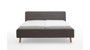 Bettgestell Meise.möbel aus Stoff in Grau Polsterbettgestell Mattis grauer Breitcord Poso 22  & Holzfüße - Liegefläche ca. 140 x 200 cm