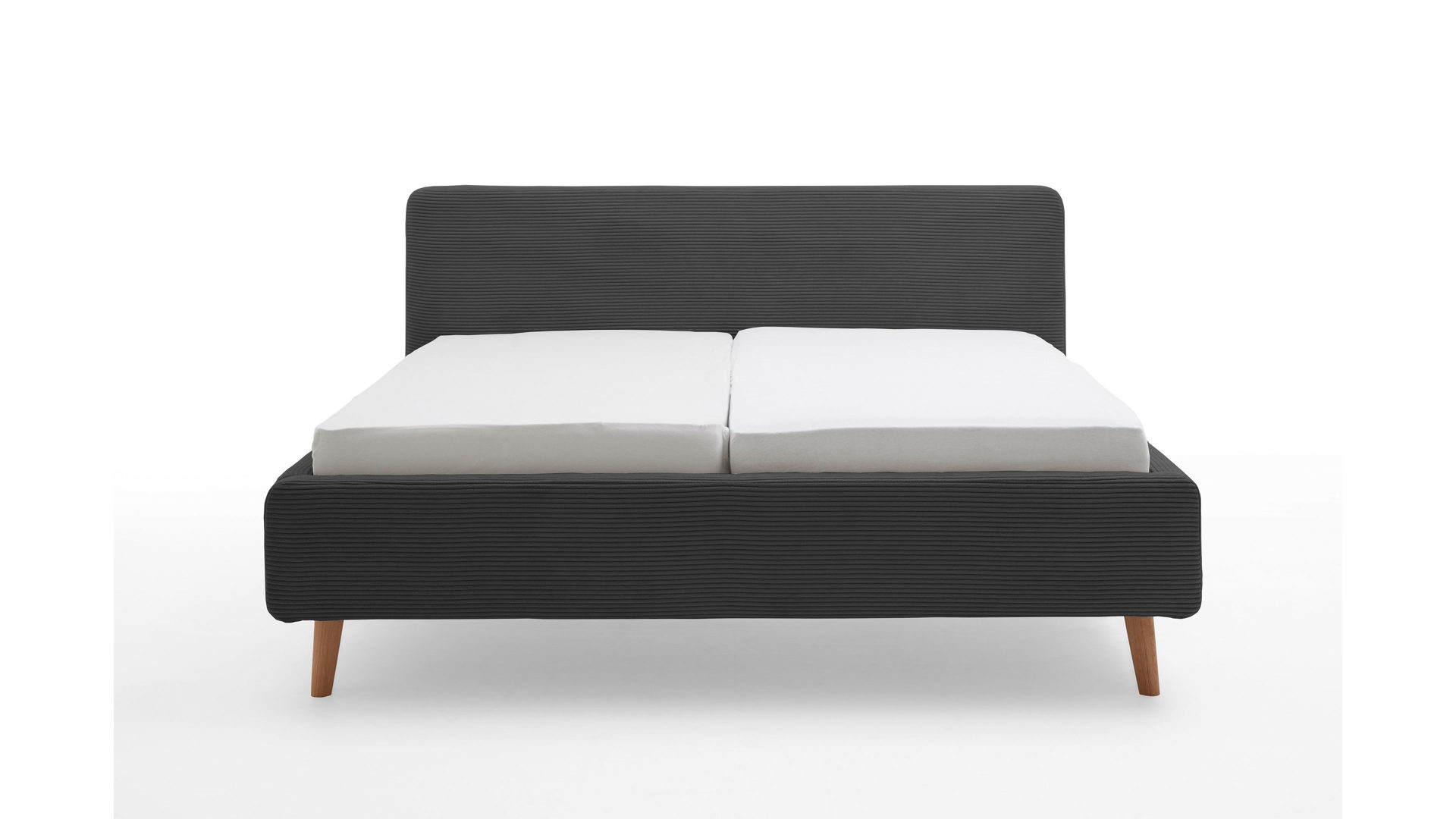 Bettgestell Meise.möbel aus Stoff in Anthrazit Polsterbettgestell Mattis anthrazitfarbener Breitcord Poso 34 & Holzfüße - Liegefläche ca. 180 x 200 cm