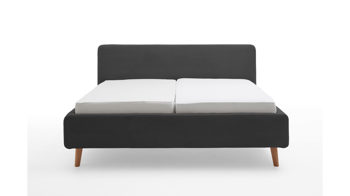 Bettgestell Meise.möbel aus Stoff in Anthrazit Polsterbettgestell Mattis anthrazitfarbener Breitcord Poso 34  & Holzfüße - Liegefläche ca. 140 x 200 cm