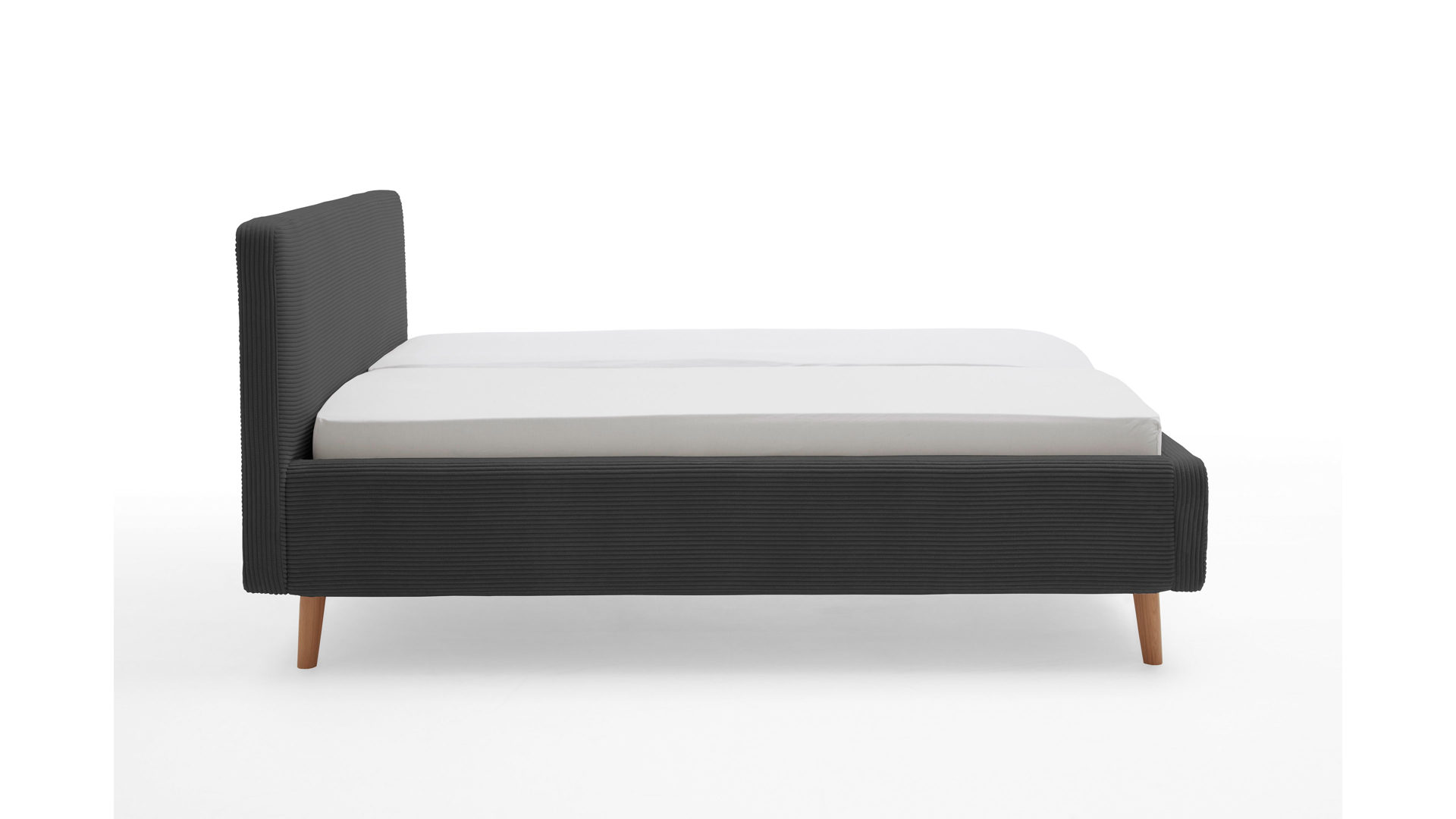 Bettgestell Meise.möbel aus Stoff in Anthrazit Polsterbettgestell Mattis anthrazitfarbener Breitcord Poso 34  & Holzfüße - Liegefläche ca. 140 x 200 cm