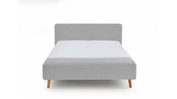 Bettgestell Meise.möbel aus Stoff in Grau Polsterbettgestell Mattis grauer Boucle Bezug Abriamo 6 & Holzfüße - Liegefläche ca. 160 x 200 cm