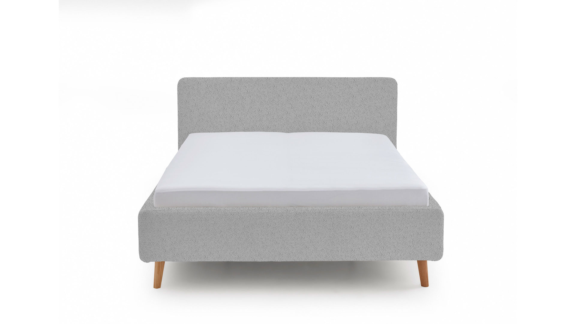 Bettgestell Meise.möbel aus Stoff in Grau Polsterbettgestell Mattis grauer Boucle Bezug Abriamo 6 & Holzfüße - Liegefläche ca. 160 x 200 cm