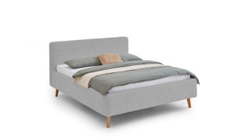 Bettgestell Meise.möbel aus Stoff in Grau Polsterbettgestell Mattis grauer Boucle Bezug Abriamo 6 & Holzfüße - Liegefläche ca. 160 x 200 cm