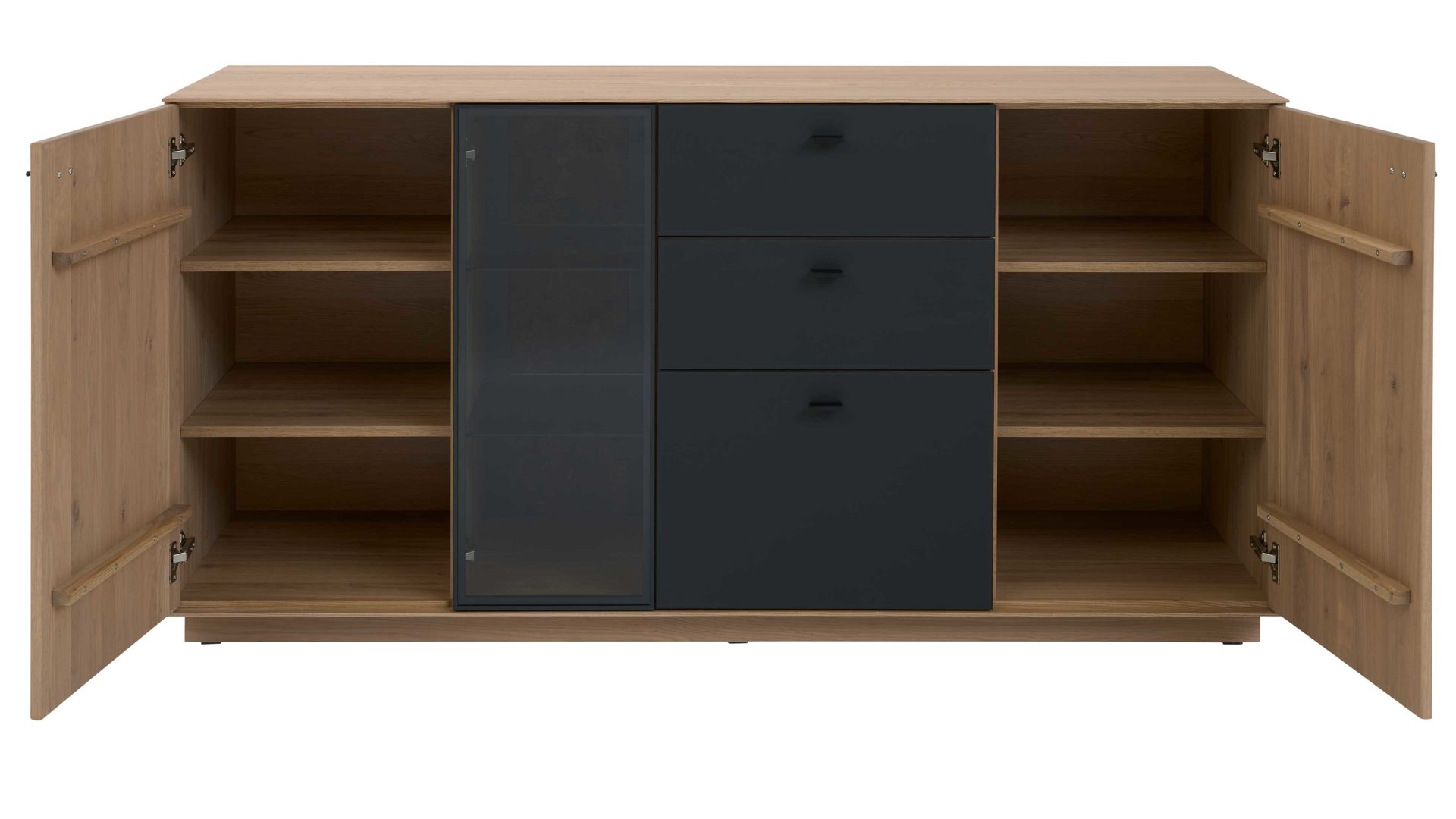 Sideboard Interliving aus Holz in Holzfarben Interliving Wohnzimmer Serie 2025 - Sideboard Wildeiche, Anthrazit & Kork - vier Türen, zwei Schubladen, Breite ca. 175 cm