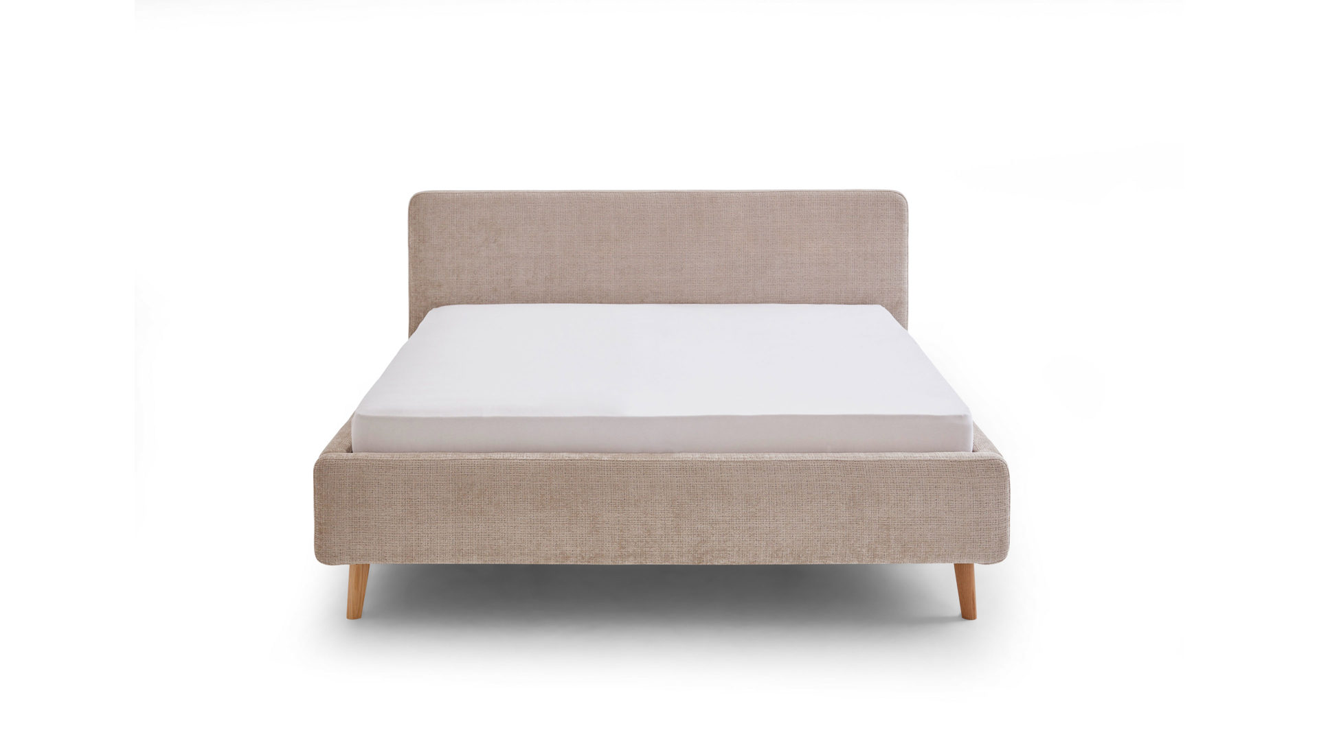 Bettgestell Meise.möbel aus Stoff in Beige Polsterbettgestell Mattis beigefarbener Chenille Bezug Yunus 3 & Holzfüße - Liegefläche ca. 180 x 200 cm
